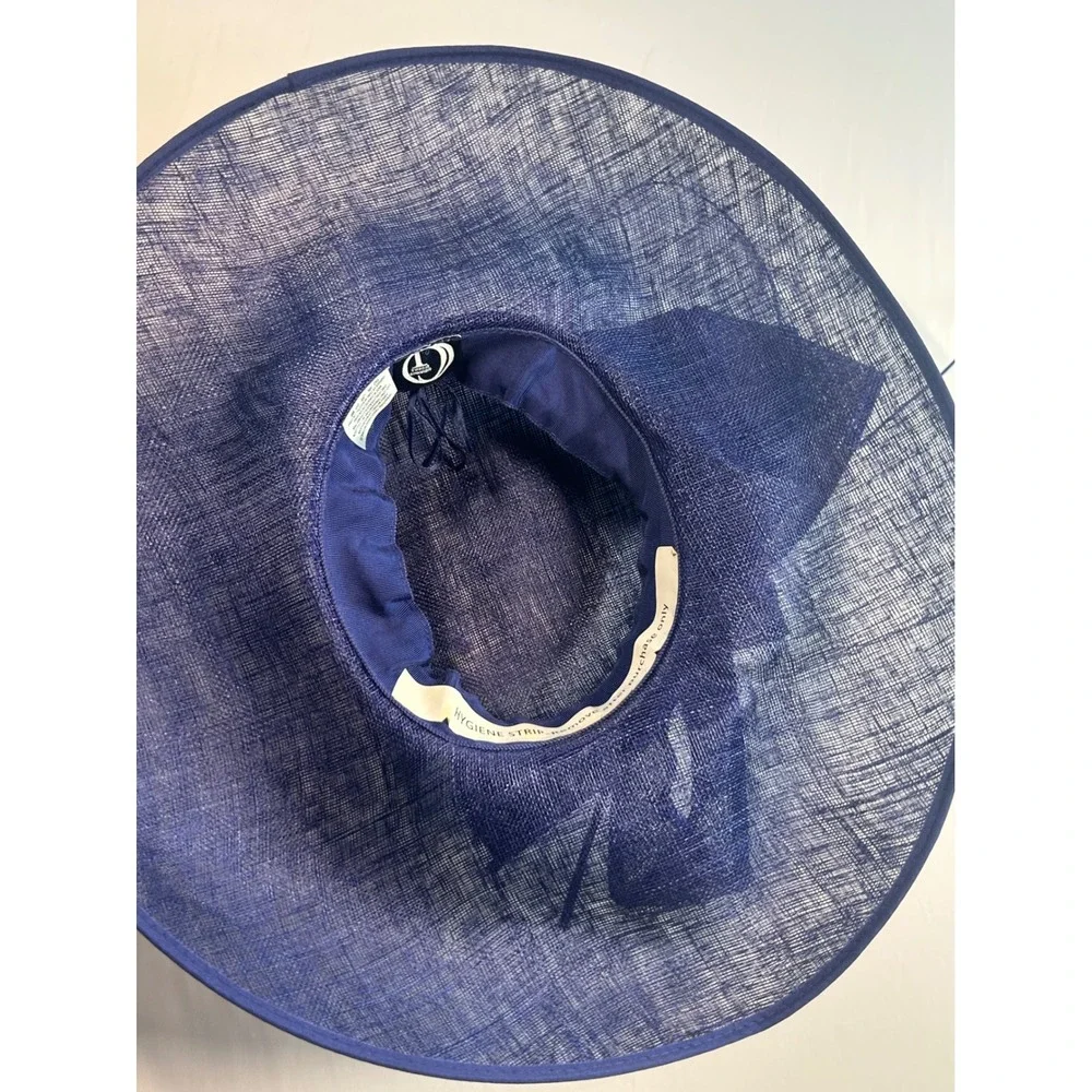 Giovannio by Emma B Hat Womens M Navy Blue Wide Brim Bow Fascinator